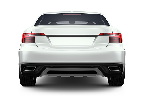 3D illustration of Generic white car - rear angle