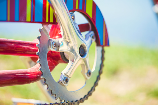Gear of a bicycle, bright retro design.