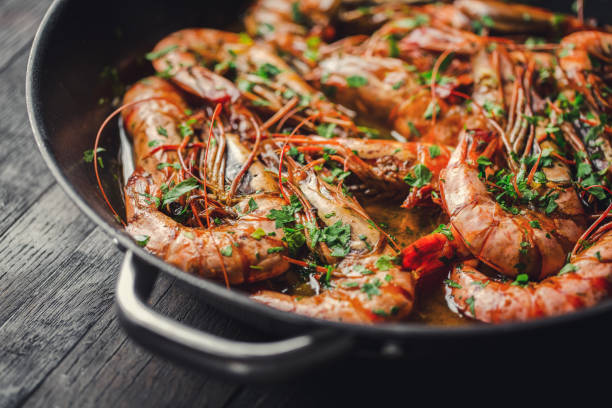 istock Black tiger shrimps - top view. 959530996