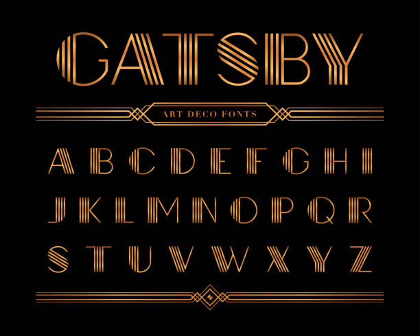 vektor der gatsby schrift und alphabet, gold buchstaben gesetzt. - die goldenen zwanziger stock-grafiken, -clipart, -cartoons und -symbole