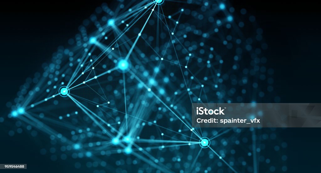 Block chain network Block chain network concept , Distributed register technology, background made of line, circles  and particles. 3D Rendering Abstract Stock Photo