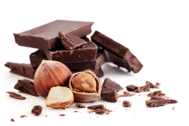 Chocolate and hazelnuts. stock photo