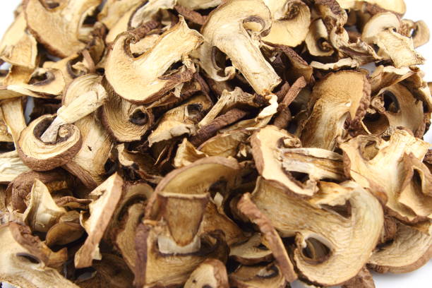 istock dried mushroom slices food background texture 959559828