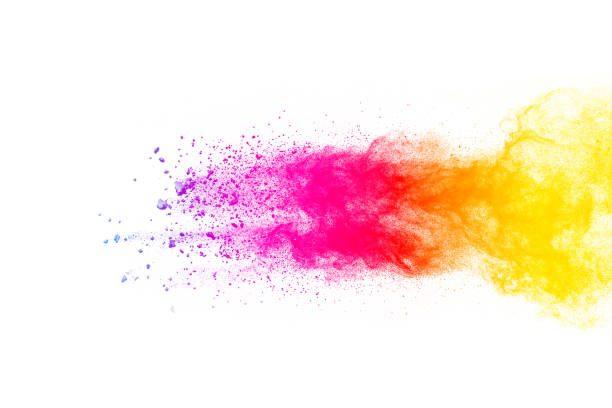 istock Multi color powder explosion isolated on white background. Colored dust splash cloud  on white background. Launched colorful particles on background. Painted Holi in festival. 959561276