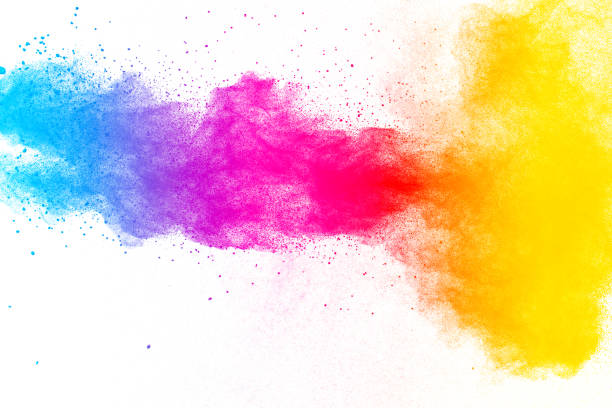 istock Multi color powder explosion isolated on white background. Colored dust splash cloud  on white background. Launched colorful particles on background. Painted Holi in festival. 959561314