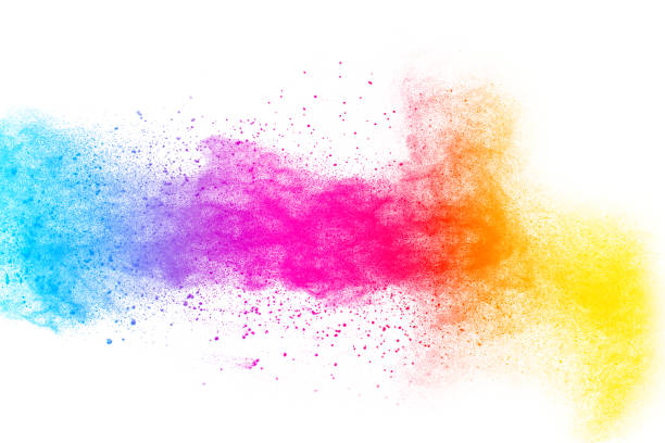 istock Multi color powder explosion isolated on white background. Colored dust splash cloud  on white background. Launched colorful particles on background. Painted Holi in festival. 959561368