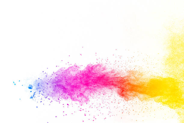istock Multi color powder explosion isolated on white background. Colored dust splash cloud  on white background. Launched colorful particles on background. Painted Holi in festival. 959561426