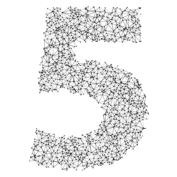 Vector illustration of Number 5 Network Black And White