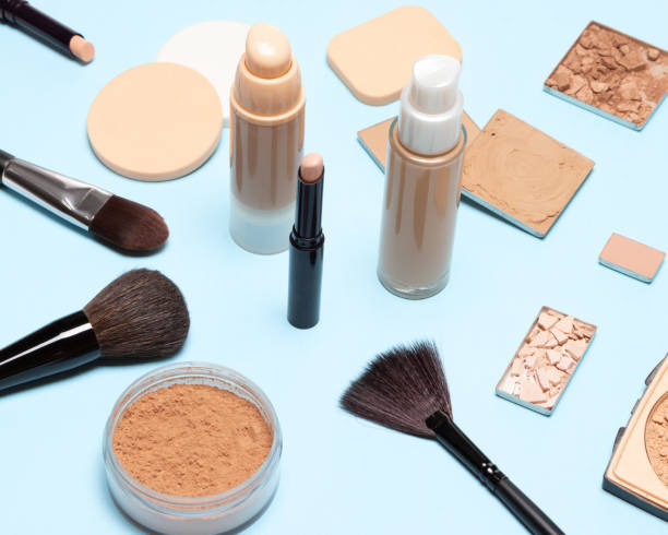 istock Make-up brushes and sponges with foundation makeup products 959571670