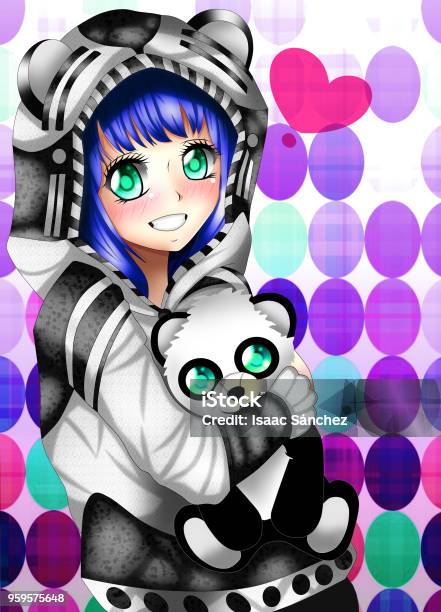 Anime Panda Girl Stock Illustration - Download Image Now - Manga Style, Girls, Panda - Animal