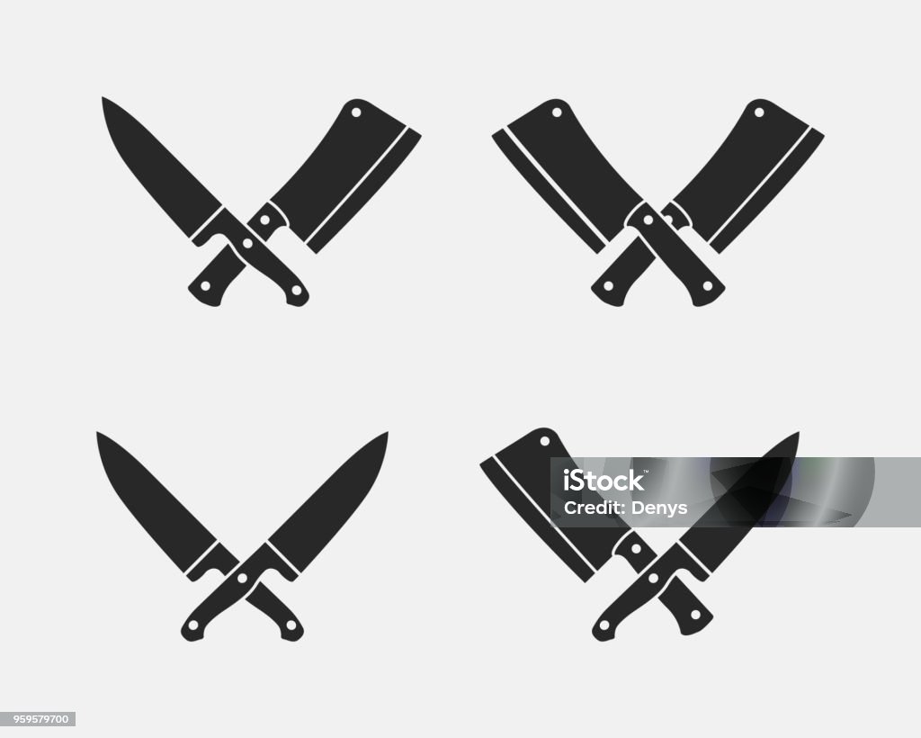 Set of meat cutting knives icons. Butcher knives isolated on a white background. Vector illustration Vector illustration Kitchen Knife stock vector