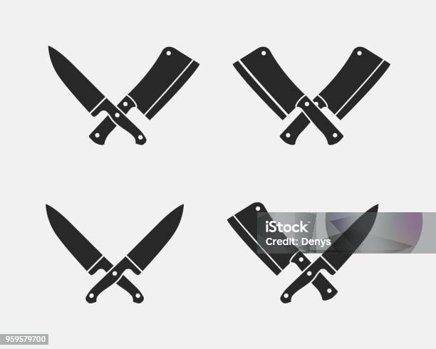 Set Of Meat Cutting Knives Icons Butcher Knives Isolated On A White Background Vector Illustration Stock Illustration - Download Image Now