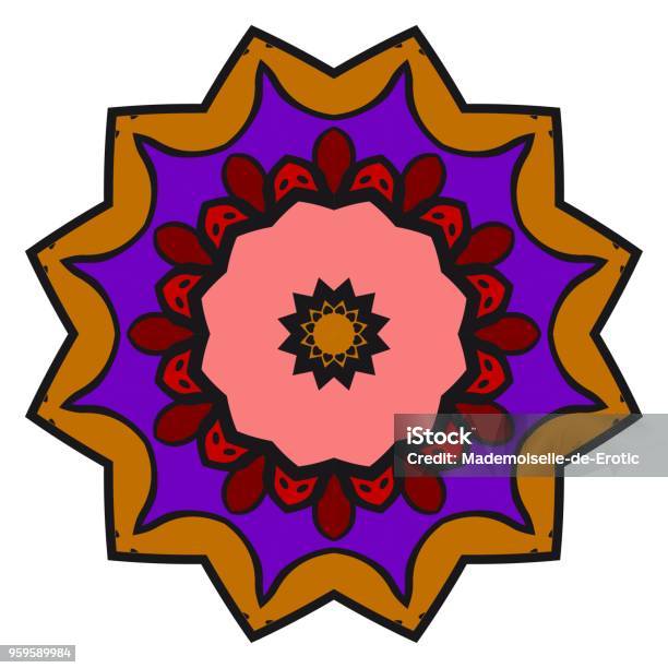 Mandala Blue Red Gold Color Flower Ornament Vector Illustration Stock Illustration - Download Image Now