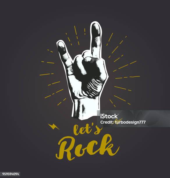 Monochrome Antique Hipster Stock Illustration - Download Image Now - Rock Music, Hand, Punk - Person