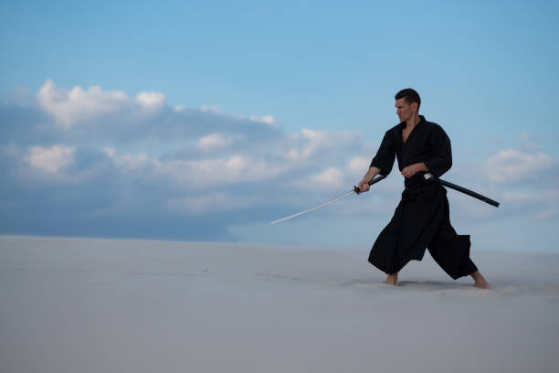 istock Concentrated man is practicing martial arts in the desert 959598668
