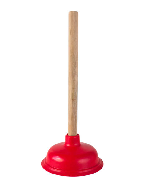 istock Bright red rubber plunger with wooden handle 959599160