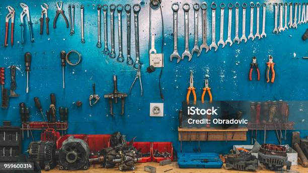 Wrenches Set In The Workshop Stock Photo - Download Image Now - Work Tool, Gardening Equipment, Mechanic