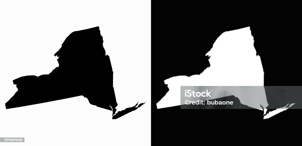 Newyork State Black And White Simple Map Stock Illustration - Download