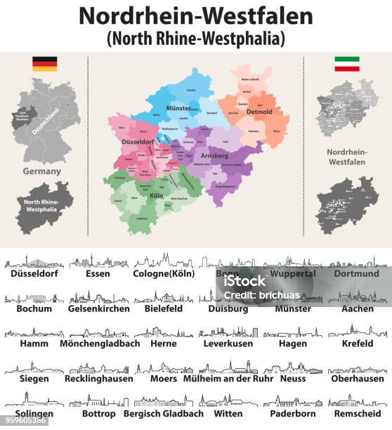 North Rhinewestphalia High Dtailed Vector Map And Outline Icons Of Major Cities Skylines Stock Illustration - Download Image Now