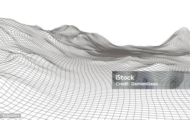 Abstraktes Vektor Landschaft Hintergrund Cyberspaceraster 3d Technologievektorillustration Stock Vektor Art und mehr Bilder von Stereoskopische Photographie