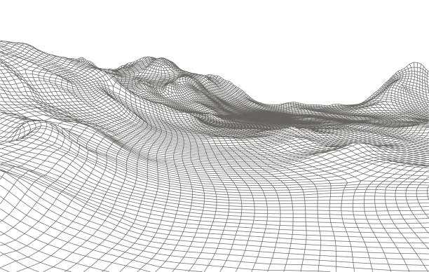 抽象的なベクトルの風景の背景。サイバー スペースのグリッド。3 d 技術のベクトル図 - land feature点のイラスト素材／クリップアート素材／マンガ素材／アイコン素材