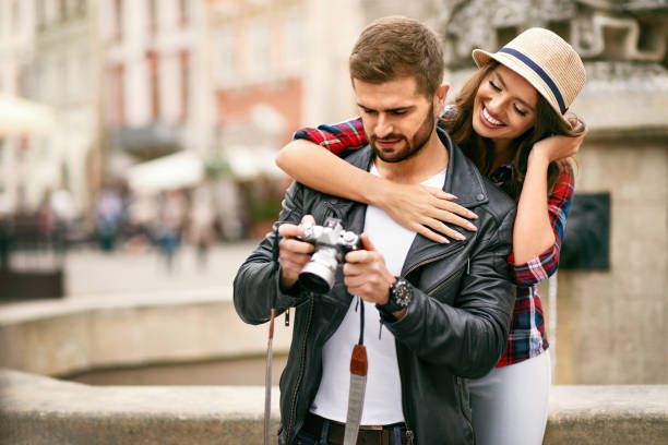 istock Beautiful Couple Taking Photos On Camera, Traveling 959612868