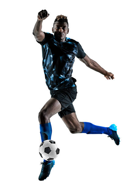 istock one african soccer player man isolated white background silhouet 959614050