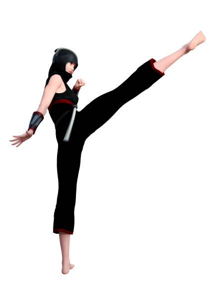 istock 3D illustration female ninja on white 959630182