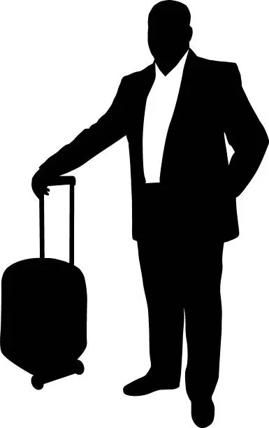 Vector illustration of business man with a suitcase silhouette