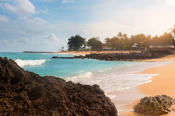 istock Tropical beach with yellow sand, azure ocean and green trees 959639282