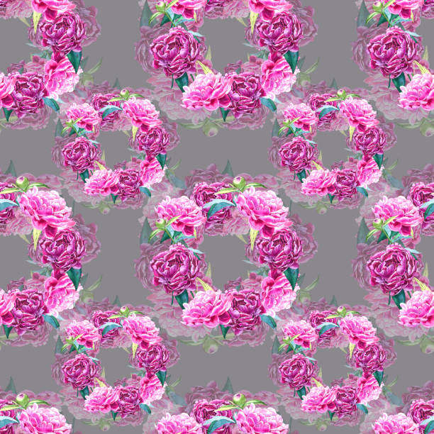 istock Seamless background with peony flowers. Watercolor illustration. Graphic hand drawn floral pattern. Textile fabric design. 959647344