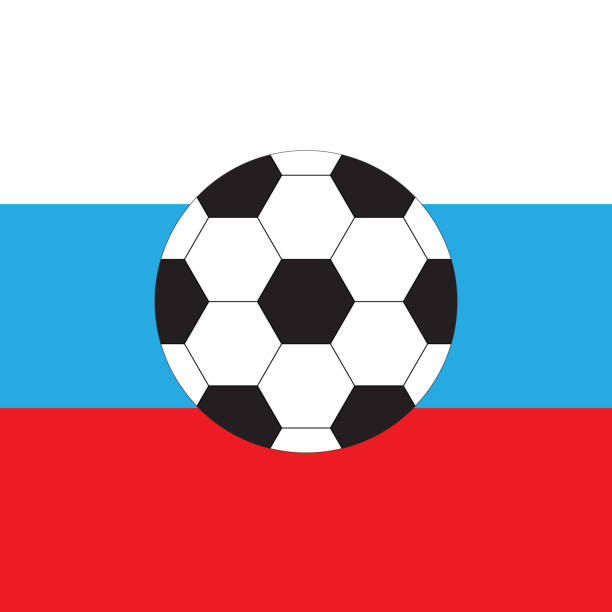 Bекторная иллюстрация Векторная абстрактная футбольная икона над российским флагом.