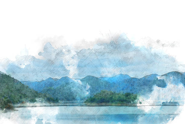 istock Abstract mountain and tree on watercolor painting background 959647880