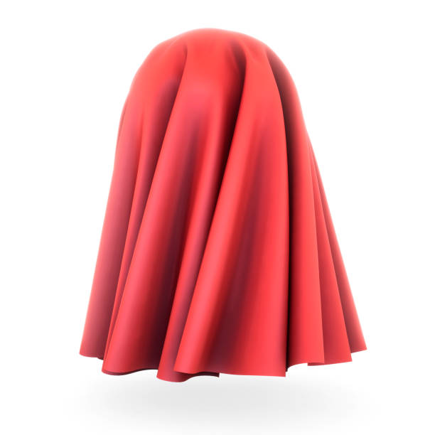 istock Red cloth cover sphere. 3d rendering on white background. Silk, satin fabric with pleats. 959654622