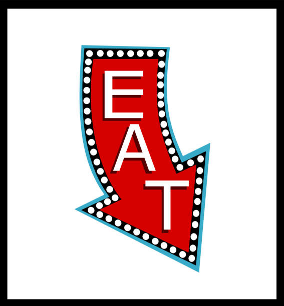 neon eat sign neon eat sign with arrow diner illustrations stock illustrations