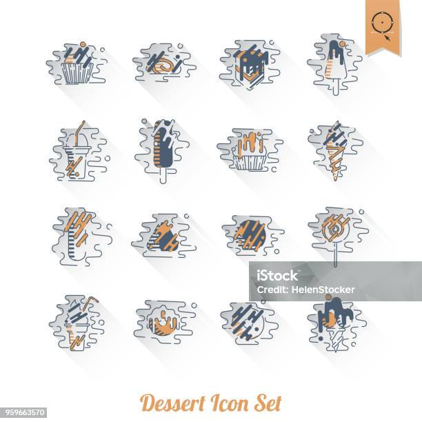 Ilustración de Conjunto De Iconos De Postre Estilo Moderno Diseño Plano y más Vectores Libres de Derechos de Alimento