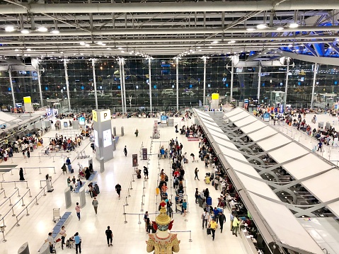 Travelers are checking in at Suvarnabhumi Airport ,Thailand