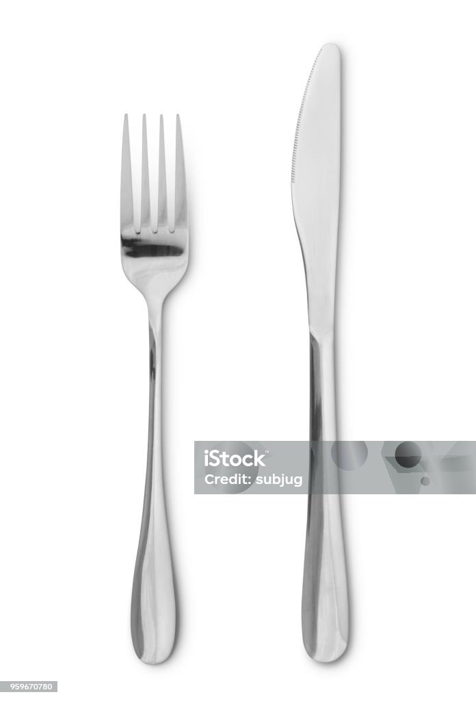 Silverware Silverware - fork and knife isolated on white (excluding the shadow) Fork Stock Photo