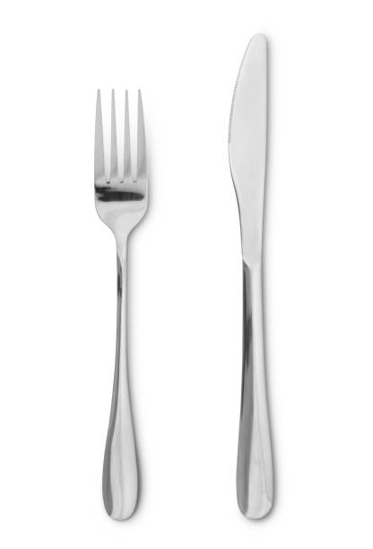Silverware Silverware - fork and knife isolated on white (excluding the shadow) eating utensil stock pictures, royalty-free photos & images