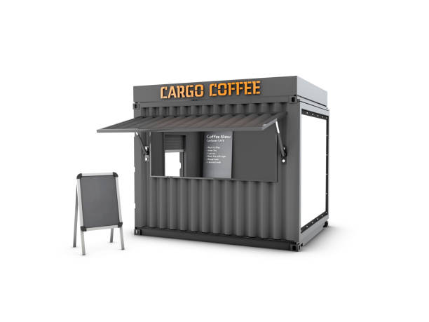 istock Old shipping container is converted into a chic coffee shop, 3d Illustration 959678438