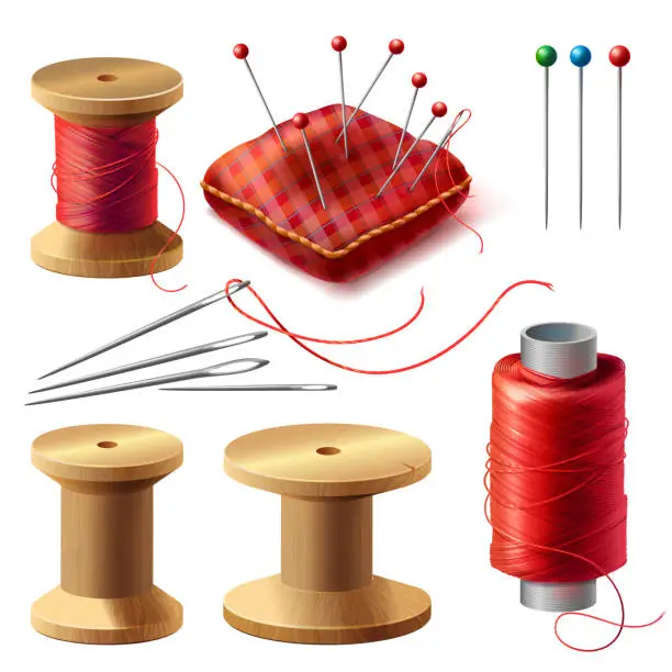 Vector illustration of Vector realistic set of sewing supplies