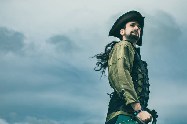 Pirate standing in front of the storm. Fantasy