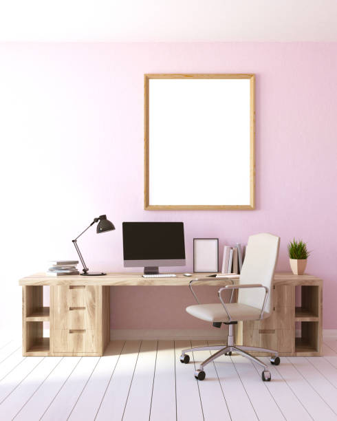 istock Pink wall home office, poster 959685400