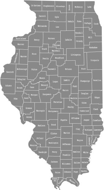 Illinois county map vector outline illustration with counties names labeled in gray background. Highly detailed county map of Illinois state of United States of America, USA Illinois county map vector outline illustration with counties names labeled in gray background. Highly detailed county map of Illinois state of United States of America, USA illinois stock illustrations