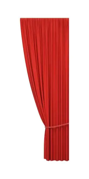 Vector illustration of Open red curtain with rope