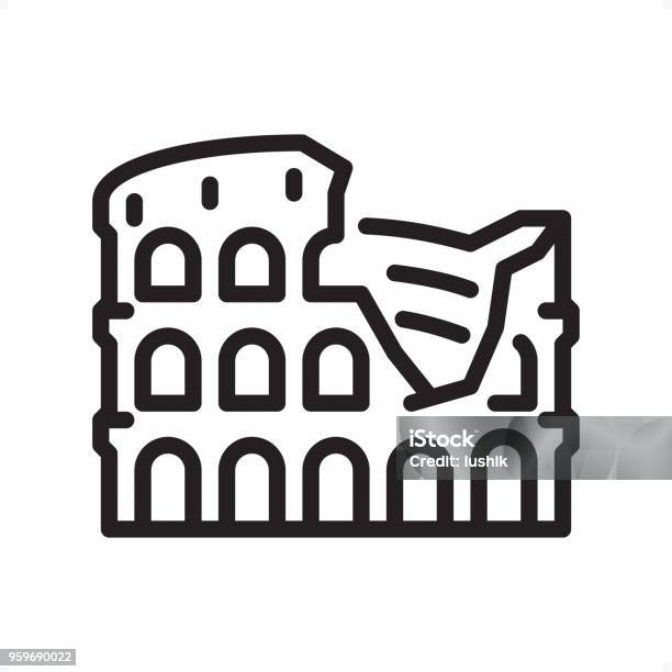 Coliseum Outline Icon Pixel Perfect Stock Illustration - Download Image Now - Architecture, Black Color, Built Structure