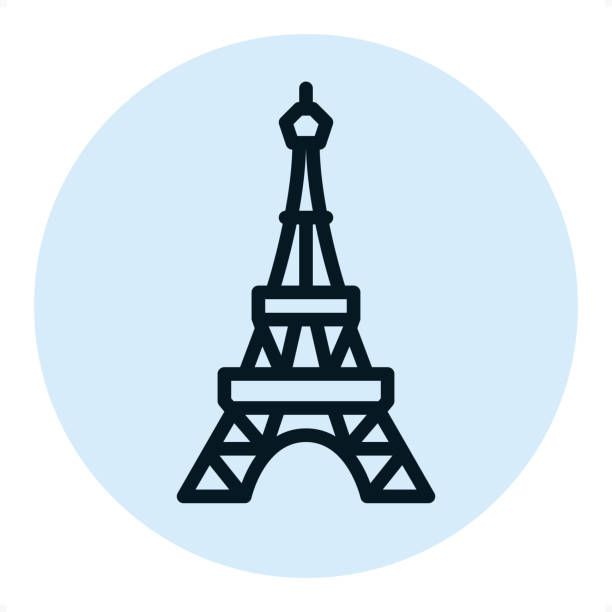 Eiffel tower - Pixel Perfect Single Line Icon Eiffel tower — Professional outline style vector icon.
Pixel Perfect Principle - icon designed in 64x64 pixel grid, outline stroke 2 px. Blue circle 80x80 px.
Complete Outline PRO icon board - https://www.istockphoto.com/collaboration/boards/r3MrrRaQskC97xh5LR9hsg eiffel tower stock illustrations