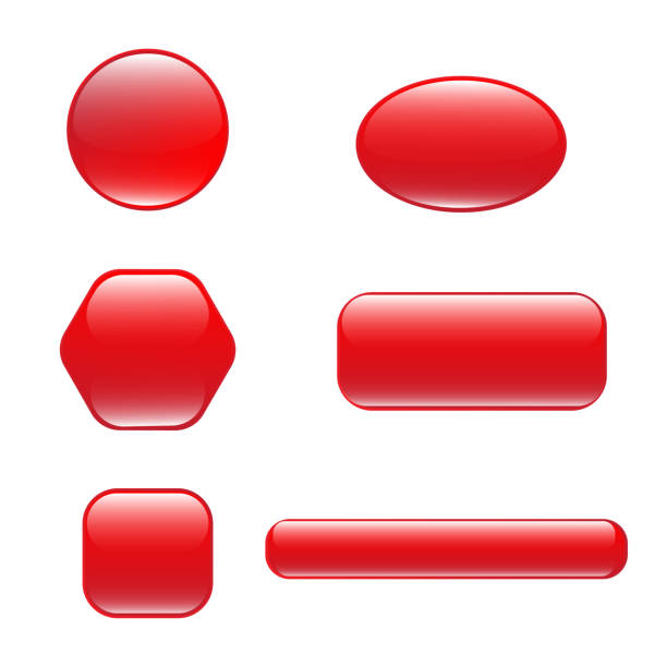 Set of red square and rounded button Set of red square and rounded button. Vector button banner round, badge interface with glare for application. Illustration on white background button sewing item stock illustrations