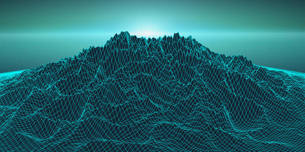 istock Retro background futuristic landscape 1980s style. Digital retro landscape cyber surface. Retro music album cover template : sun, space, mountains . 80s Retro Sci-Fi Background Summer Landscape 959693474