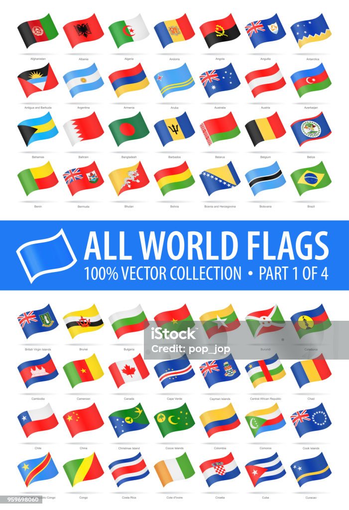 World Flags - Vector Waving Glossy Icons - Part 1 of 4 Afghanistan stock vector
